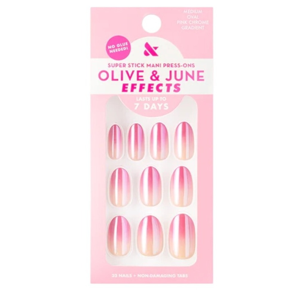 Olive & June Super Stick Mani Press-On Nails Pink Chrome Gradient Medium Oval